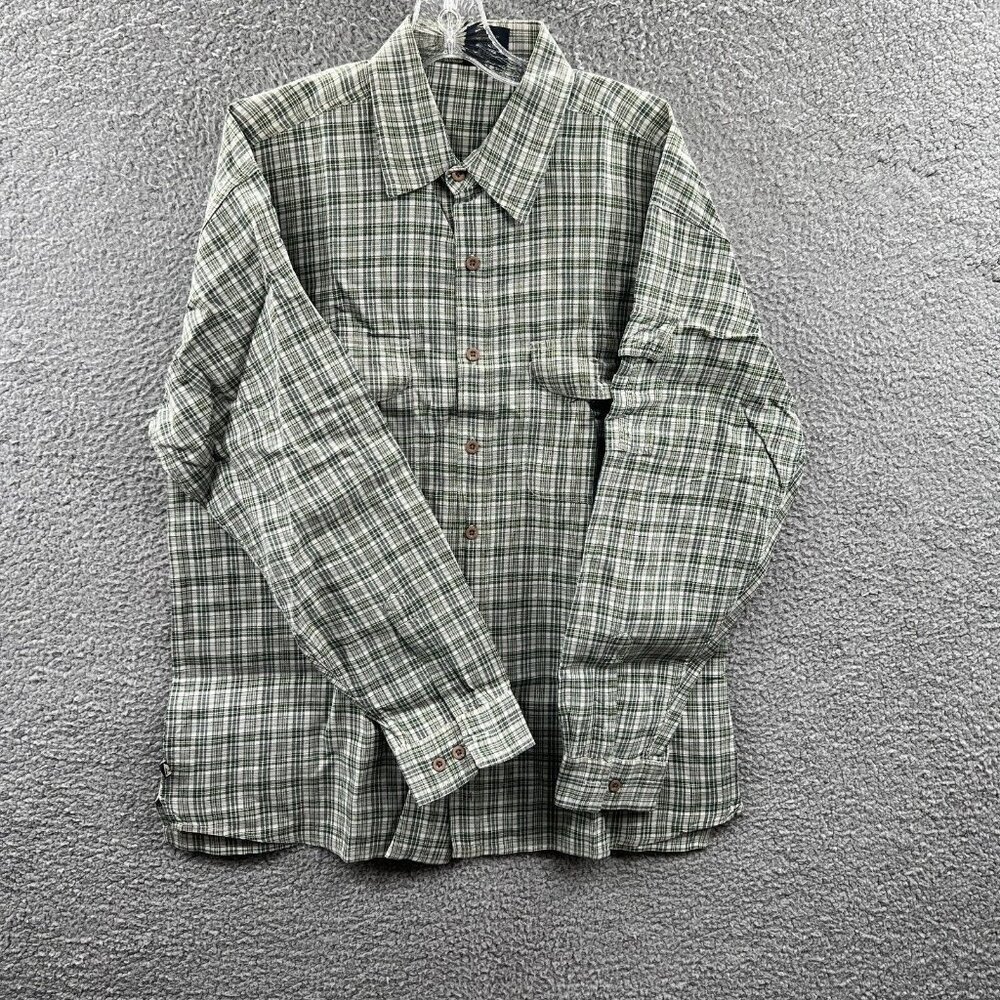 Northpeak Mens Shirt Medium Green White Plaid Button Front Long Sleeve Pockets‎